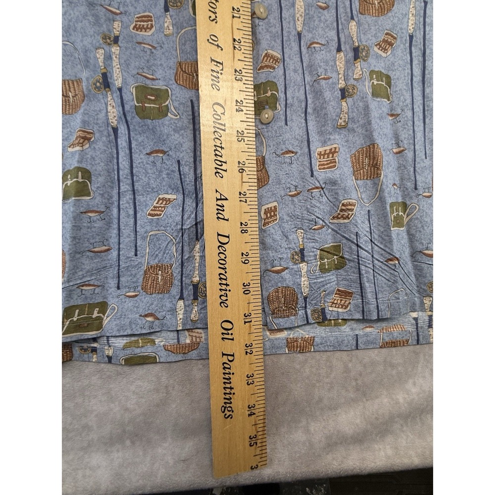 Vintage Burma Bibas Mens L Fishing Shirt Cotton Lawn Fly Rod Lure Novelty Print - Picture 11 of 11
